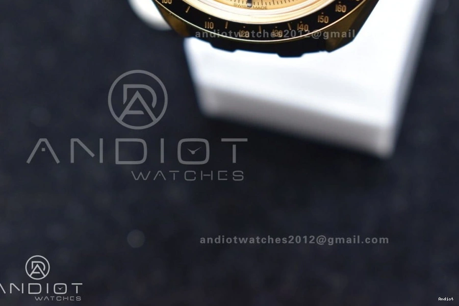 RMF Strap on Gold YG Chrono in Best Black YG Manual Moonshine Speedmaster Moonwatch Edition Dial Rubber 0113